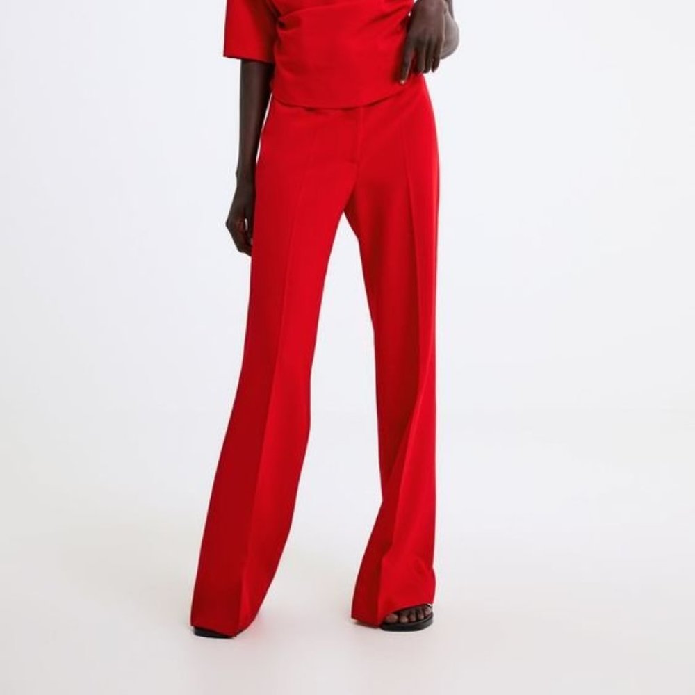 Zara Red Wide Leg Trousers- SIZE M